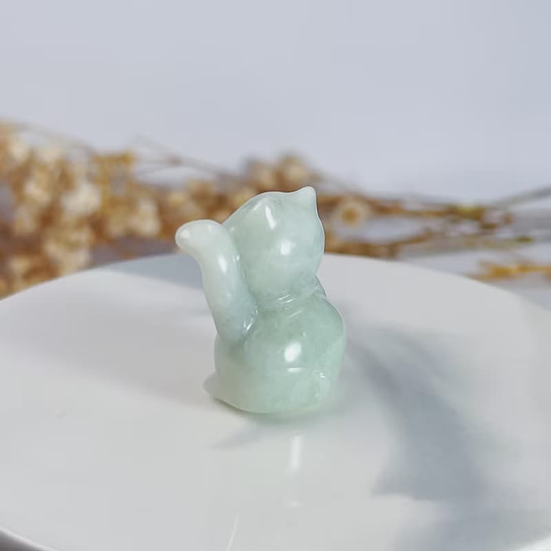 淡綠翡翠招財貓擺件擺飾 | 天然緬甸玉A貨翡翠 | 送禮