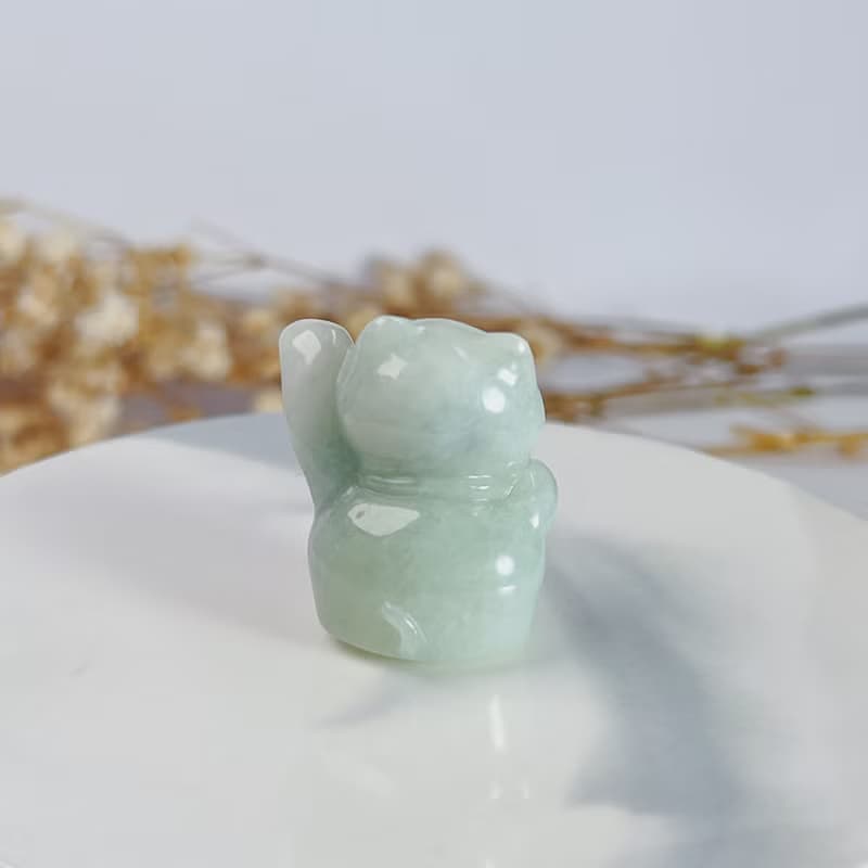 淡綠翡翠招財貓擺件擺飾 | 天然緬甸玉A貨翡翠 | 送禮