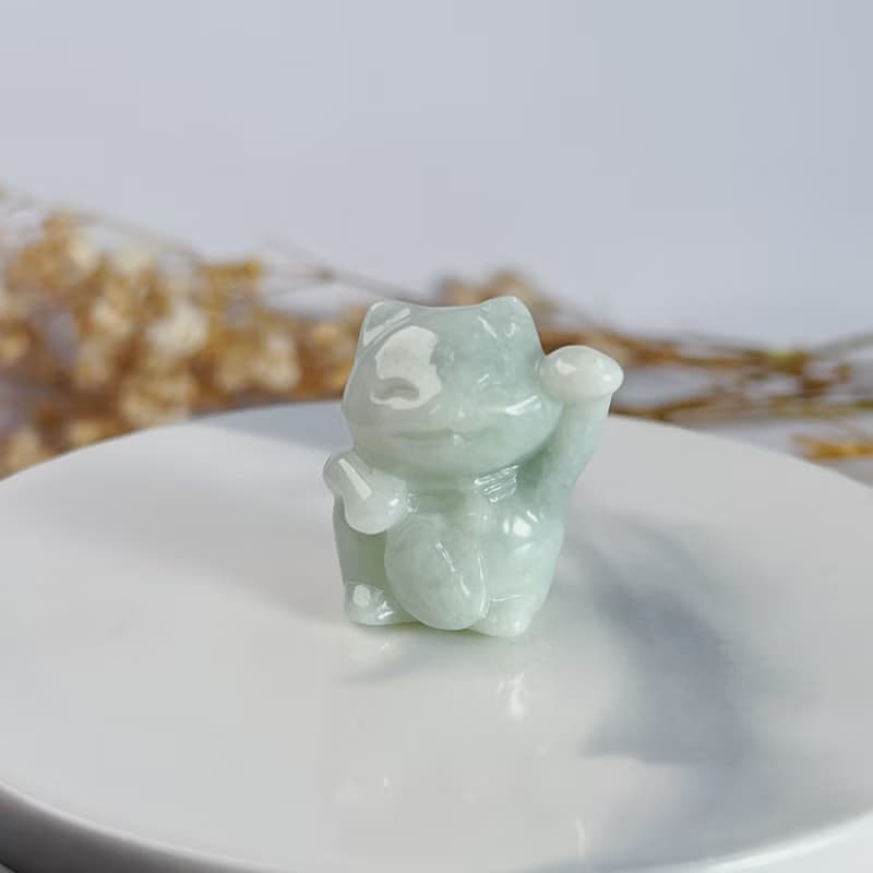 淡綠翡翠招財貓擺件擺飾 | 天然緬甸玉A貨翡翠 | 送禮