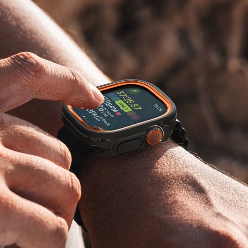 Apple Watch Ultra 第1/2代 Duo輕量彈性錶框 - 黑橘