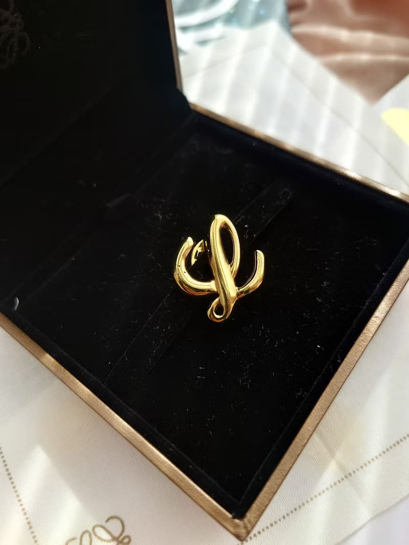 中古美品 附盒 Loewe L字胸針心口針 圍巾扣頸巾扣領帶扣包包掛件