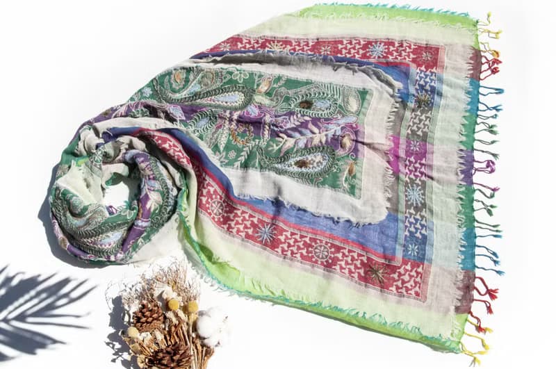 喀什米爾Cashmere/水煮羊毛披肩/針織圍巾/刺繡圍巾/羊絨披巾-花