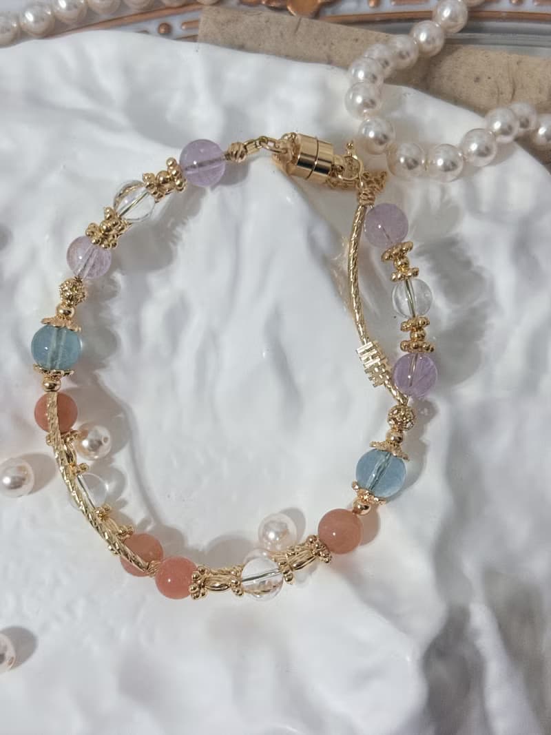 天然水晶 太陽石 白水晶 海藍寶 薰衣草紫晶 水晶手鍊