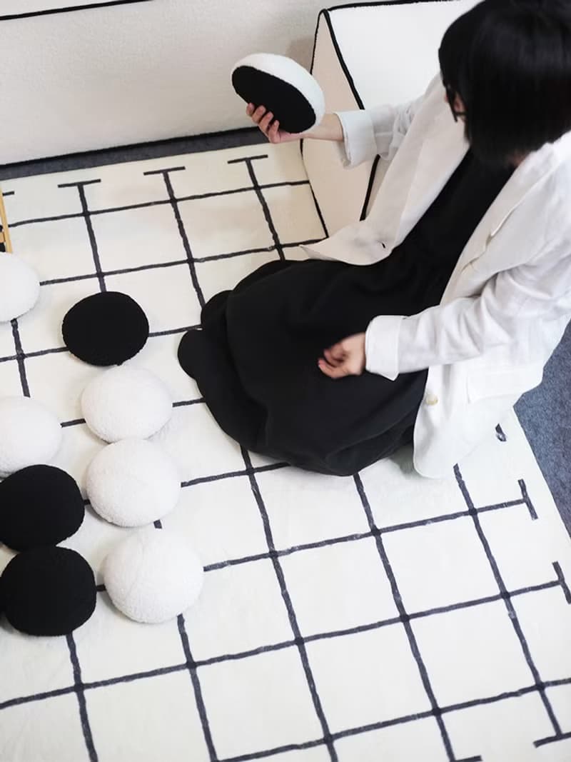 織布云麻麻原創設計黑白格子地毯客廳臥室家用沙發茶幾毯親子娛樂