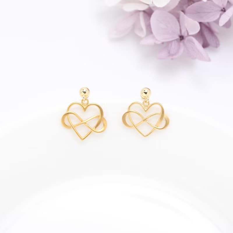 【Angel & Me】無限 愛心 s925 純銀 厚鍍 24k純金 一對耳環 耳夾
