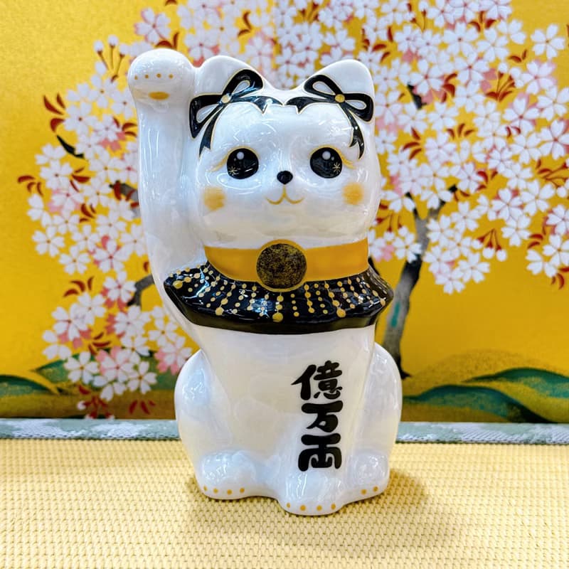 【瑞白盈両】日本清水燒招財貓 | 花結晶白 - 白体花億万両