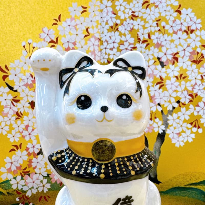 【瑞白盈両】日本清水燒招財貓 | 花結晶白 - 白体花億万両