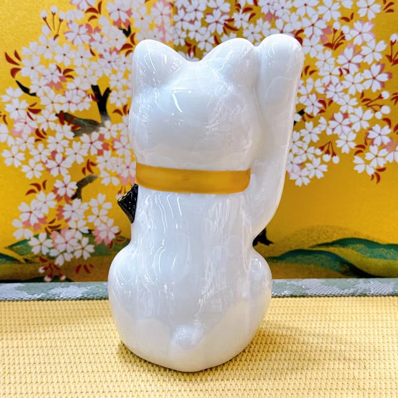 【瑞白盈両】日本清水燒招財貓 | 花結晶白 - 白体花億万両