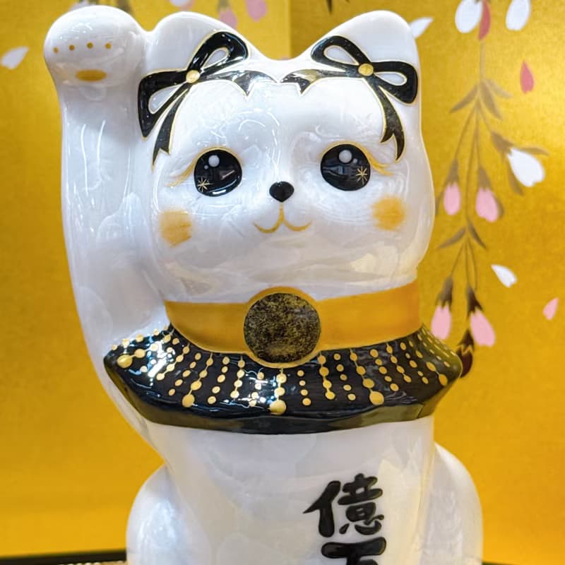 【瑞白盈両】日本清水燒招財貓 | 花結晶白 - 白体花億万両