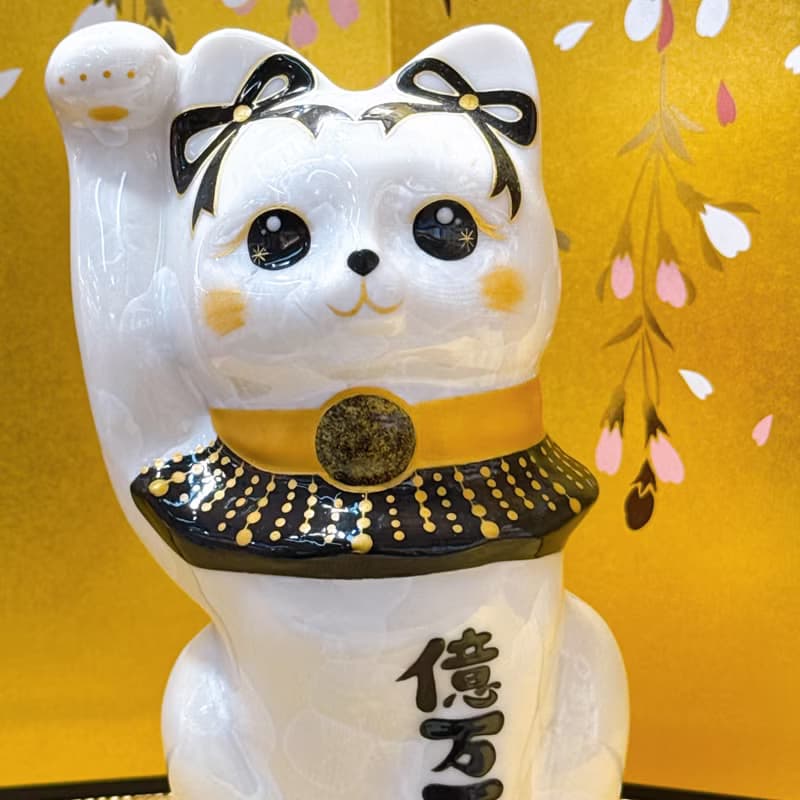 【瑞白盈両】日本清水燒招財貓 | 花結晶白 - 白体花億万両