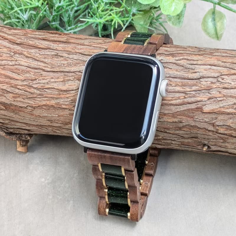 【木製バンド】EINBAND AppleWatch 天然木バンド 20mm グリーンサンドストーン×クルミ