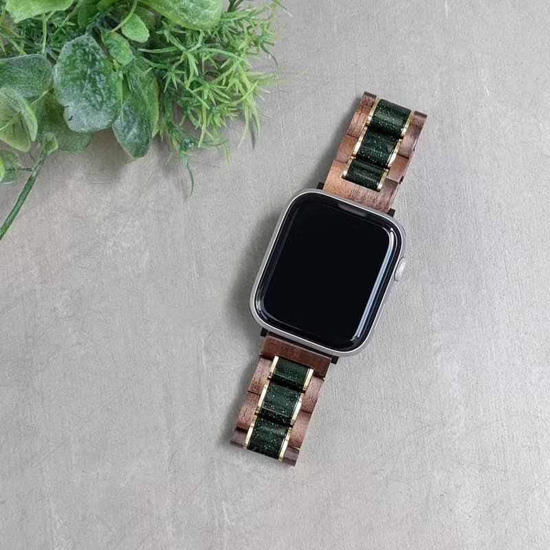 【木製バンド】EINBAND AppleWatch 天然木バンド 20mm グリーンサンドストーン×クルミ