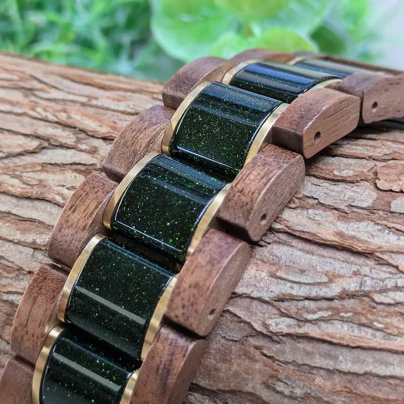 【木製バンド】EINBAND AppleWatch 天然木バンド 20mm グリーンサンドストーン×クルミ