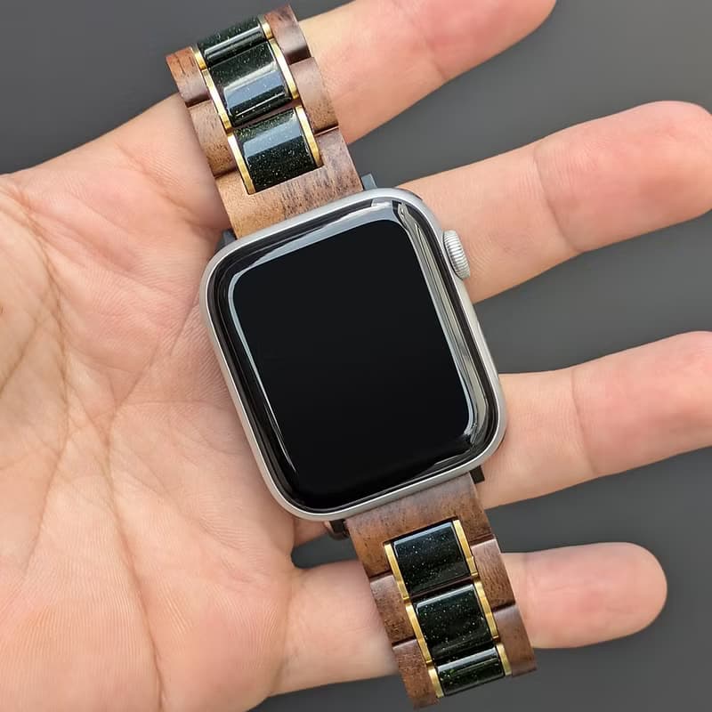【木製バンド】EINBAND AppleWatch 天然木バンド 20mm グリーンサンドストーン×クルミ
