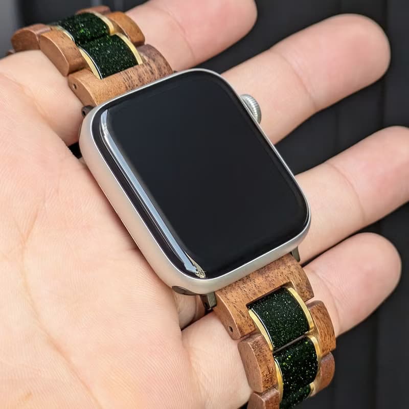 【木製バンド】EINBAND AppleWatch 天然木バンド 20mm グリーンサンドストーン×クルミ