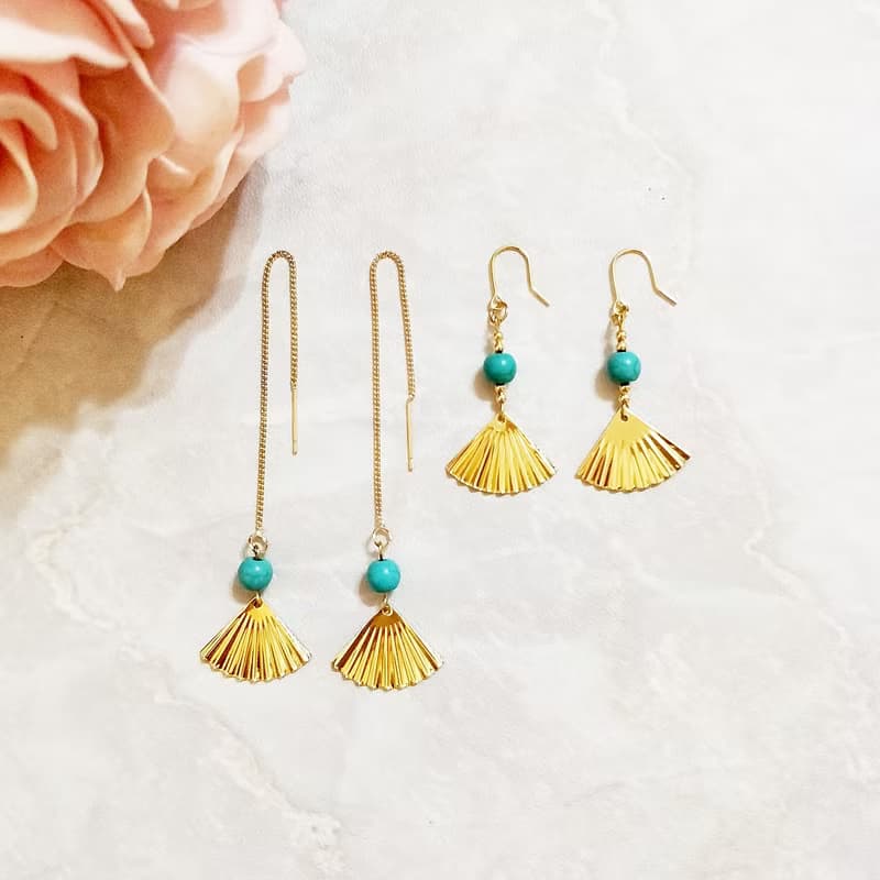 ::民族BOHO系列:: 波西米亞風耳飾 耳線 扇形耳飾 穿線耳環