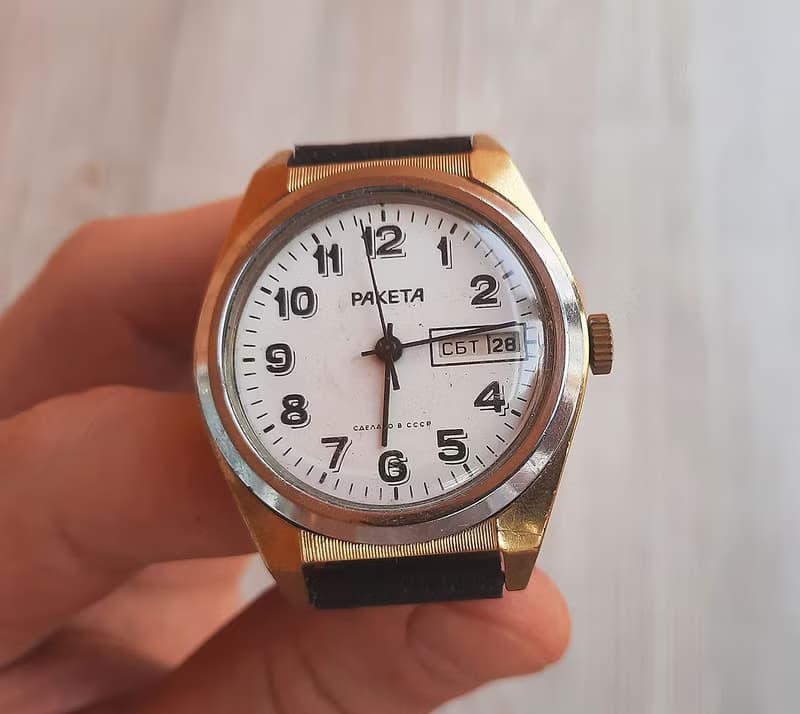 Raketa 2628.H Soviet mens watch wind up – gold plated case watch made in USSR