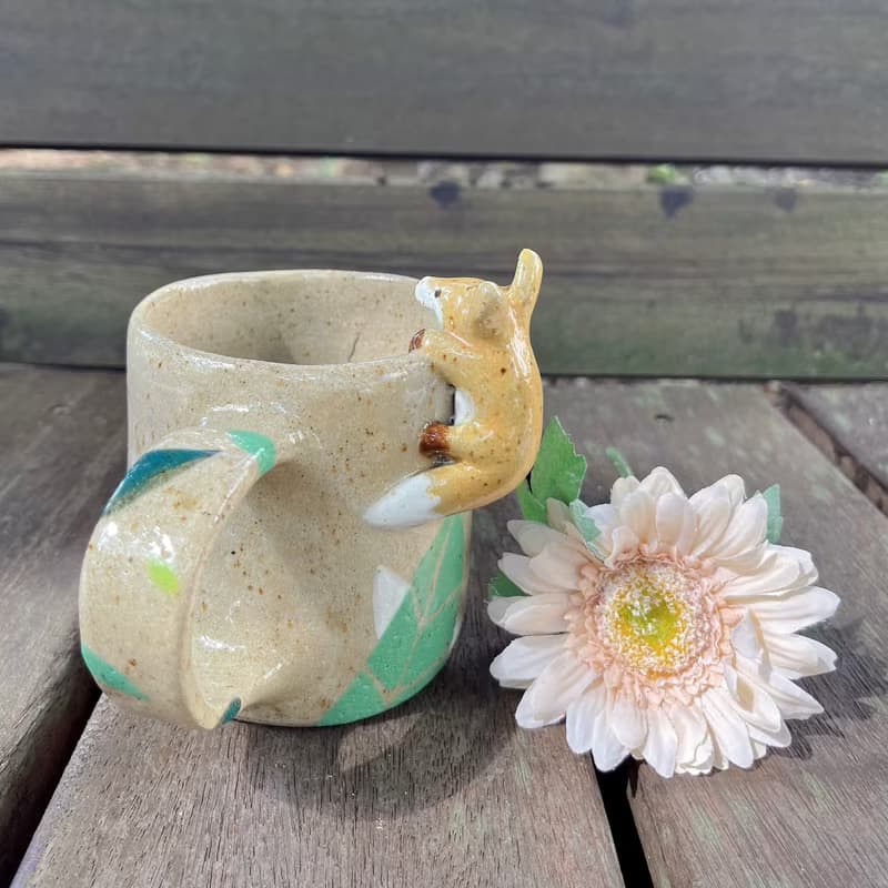 A Lu 快樂小狐狸陶杯/禮物 手作手繪 美國進口陶土 原創僅此一件