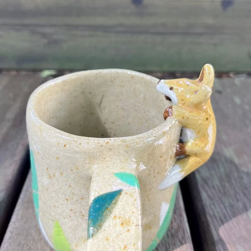 A Lu 快樂小狐狸陶杯/禮物 手作手繪 美國進口陶土 原創僅此一件
