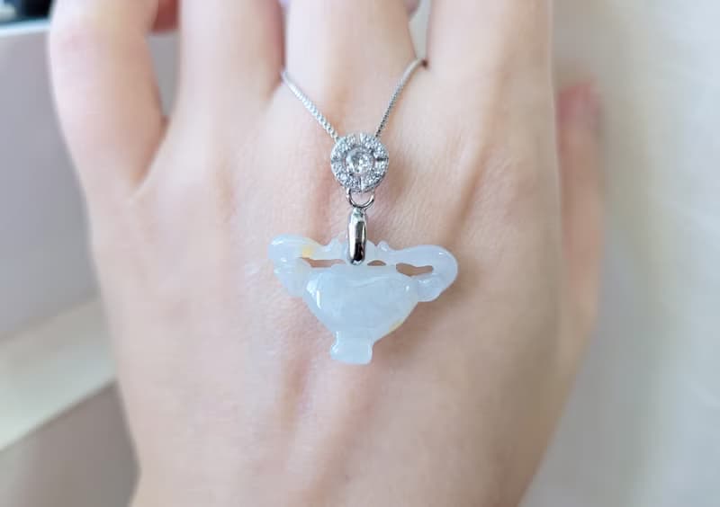 親翠 天然翡翠 冰飄黃特色牛頭銀鑲鋯石釦頭鎖骨鏈 生肖牛