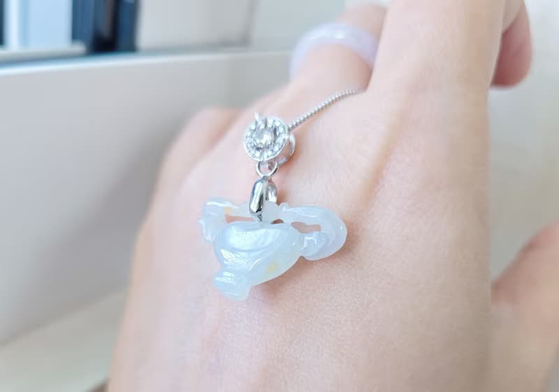 親翠 天然翡翠 冰飄黃特色牛頭銀鑲鋯石釦頭鎖骨鏈 生肖牛