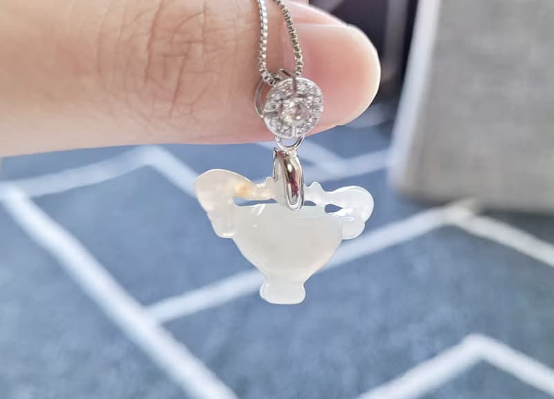 親翠 天然翡翠 冰飄黃特色牛頭銀鑲鋯石釦頭鎖骨鏈 生肖牛