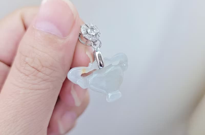 親翠 天然翡翠 冰飄黃特色牛頭銀鑲鋯石釦頭鎖骨鏈 生肖牛