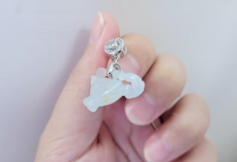 親翠 天然翡翠 冰飄黃特色牛頭銀鑲鋯石釦頭鎖骨鏈 生肖牛