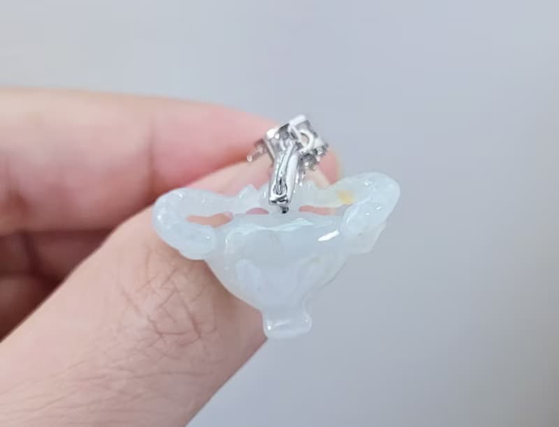 親翠 天然翡翠 冰飄黃特色牛頭銀鑲鋯石釦頭鎖骨鏈 生肖牛