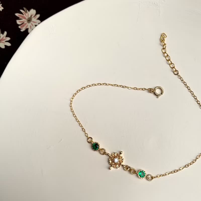 訂製款 14KGF 14K包金 復古綠寶石手鍊 細手鍊