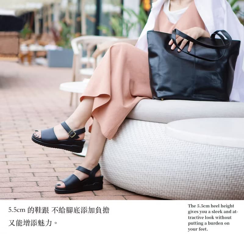 拖鞋 涼鞋 真皮 女款 舒適牛皮 高跟 搭扣 厚底 黑色 棕色 簡約風