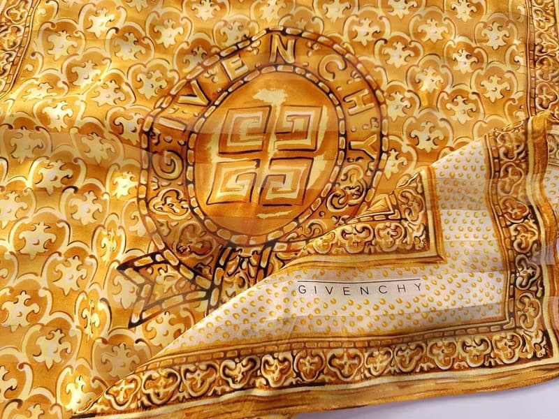 Givenchy Vintage Silk Scarf Brown Motifs Gift for Her 24 x 23 inches