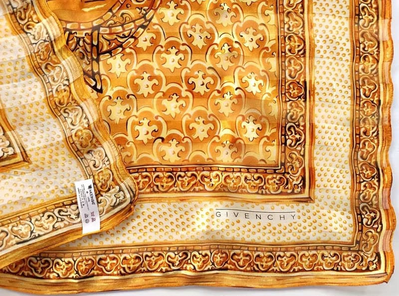 Givenchy Vintage Silk Scarf Brown Motifs Gift for Her 24 x 23 inches