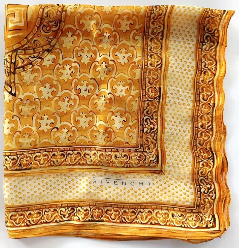 Givenchy Vintage Silk Scarf Brown Motifs Gift for Her 24 x 23 inches