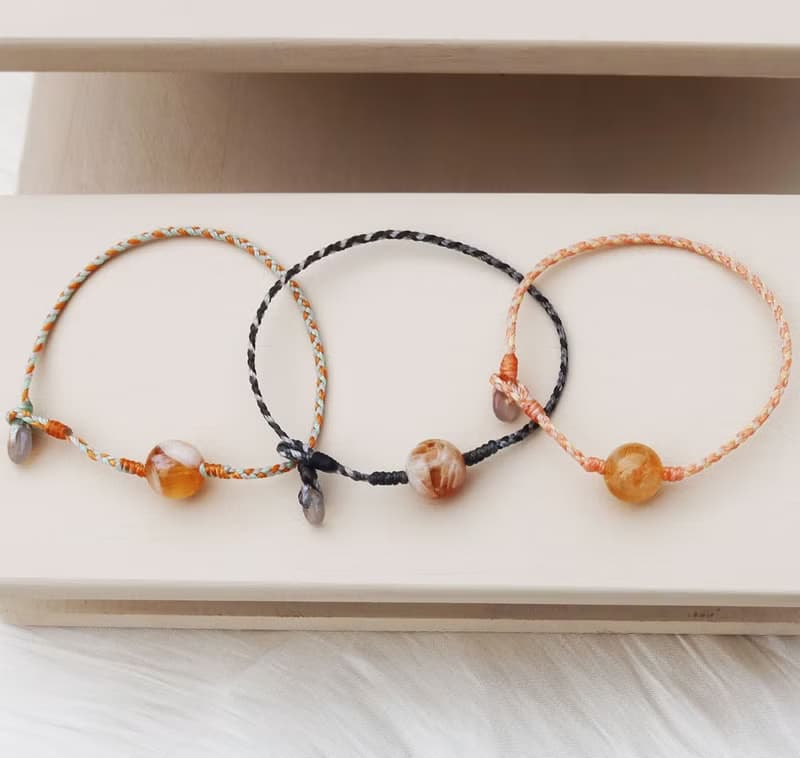 【水晶蠟繩系列】奶蓋黃水晶x煙紫瑪瑙x極細蠟繩手鍊