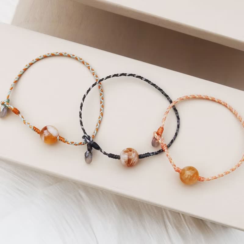 【水晶蠟繩系列】奶蓋黃水晶x煙紫瑪瑙x極細蠟繩手鍊