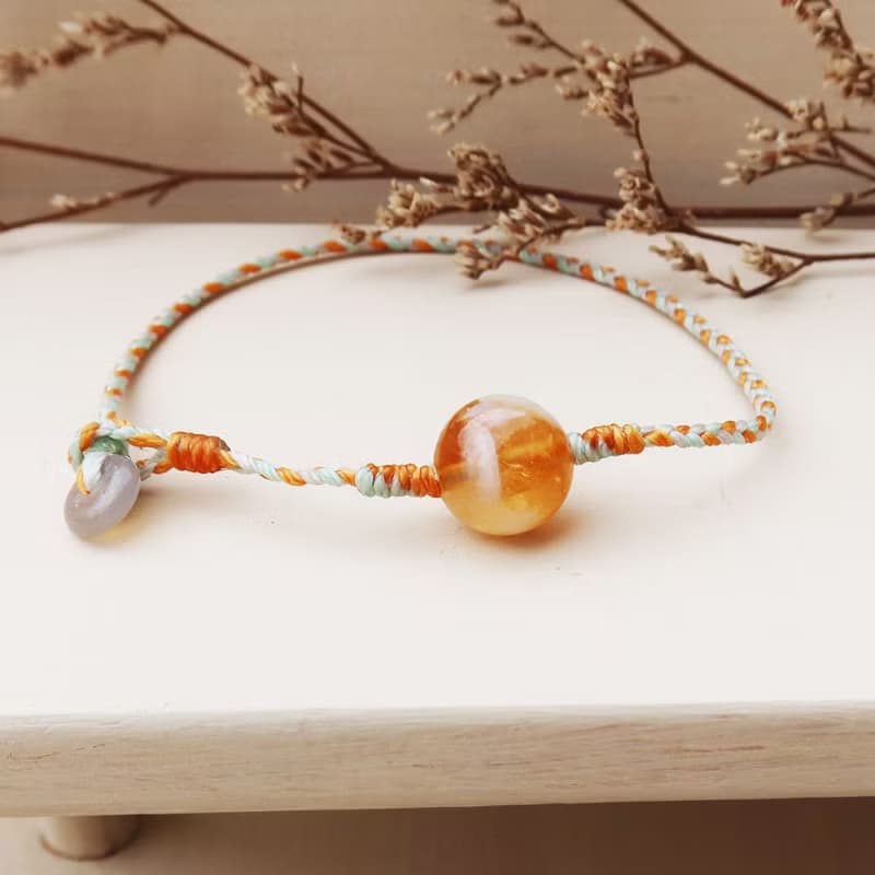 【水晶蠟繩系列】奶蓋黃水晶x煙紫瑪瑙x極細蠟繩手鍊