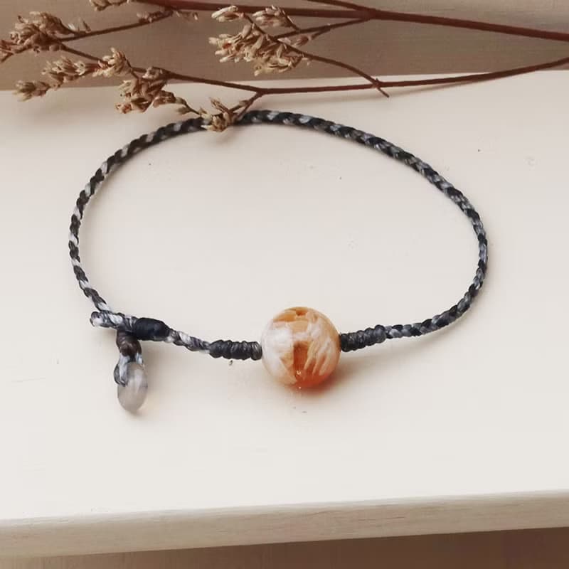 【水晶蠟繩系列】奶蓋黃水晶x煙紫瑪瑙x極細蠟繩手鍊