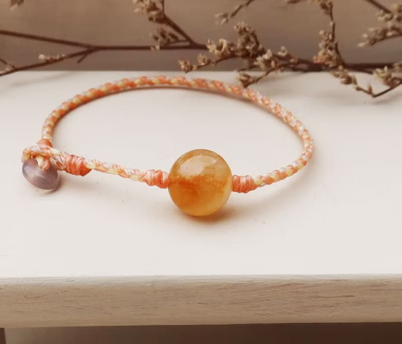 【水晶蠟繩系列】奶蓋黃水晶x煙紫瑪瑙x極細蠟繩手鍊