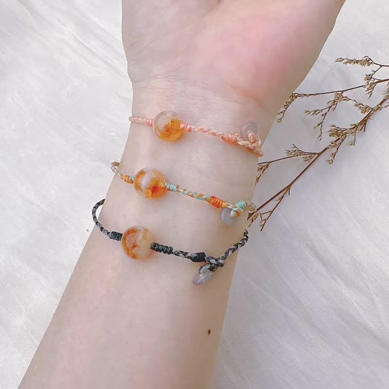 【水晶蠟繩系列】奶蓋黃水晶x煙紫瑪瑙x極細蠟繩手鍊