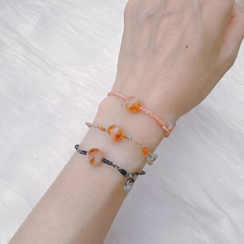 【水晶蠟繩系列】奶蓋黃水晶x煙紫瑪瑙x極細蠟繩手鍊