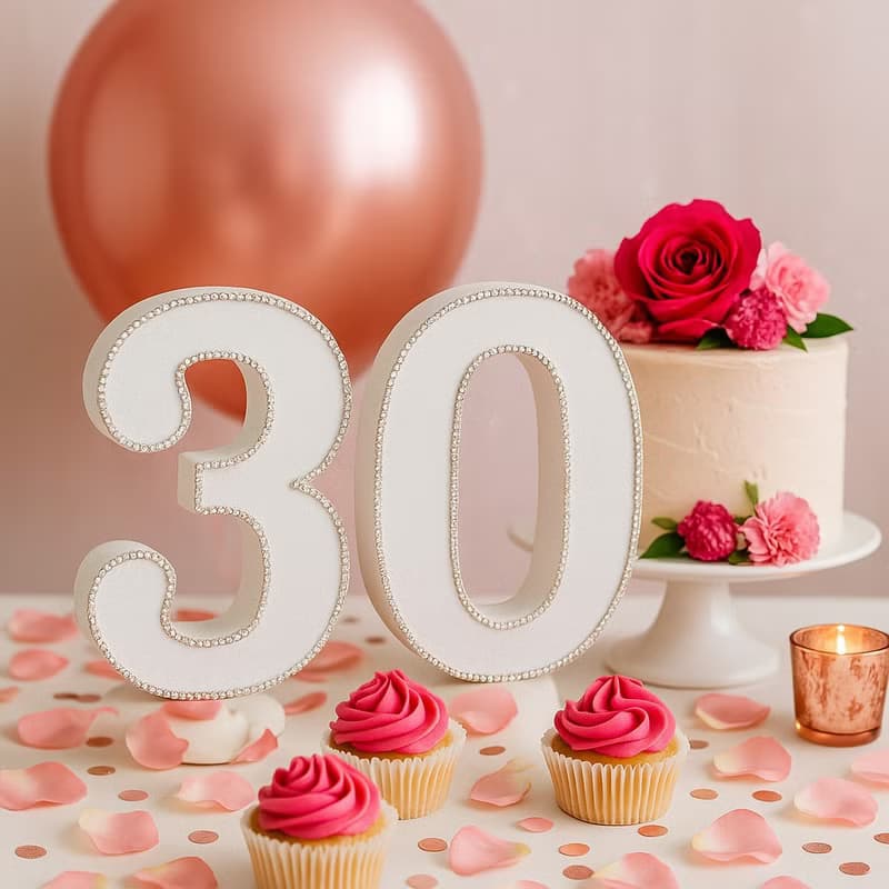 閃亮 30 數字擺飾 適合生日派對、珍珠婚或紀念日裝飾