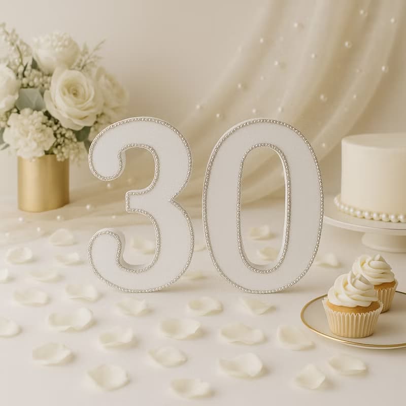 閃亮 30 數字擺飾 適合生日派對、珍珠婚或紀念日裝飾