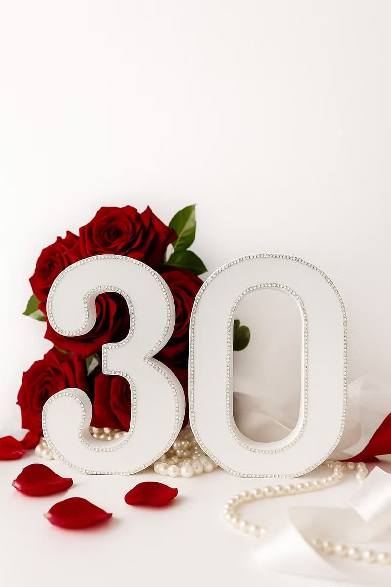 閃亮 30 數字擺飾 適合生日派對、珍珠婚或紀念日裝飾
