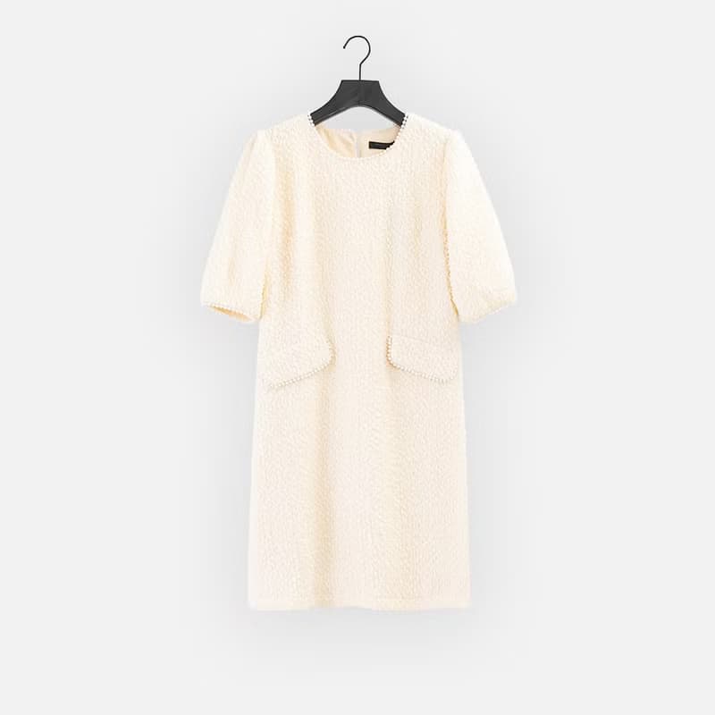 【MEDUSA】珍珠紋理泡泡公主袖洋裝(M-XL) | 小禮服 白洋裝 婚禮