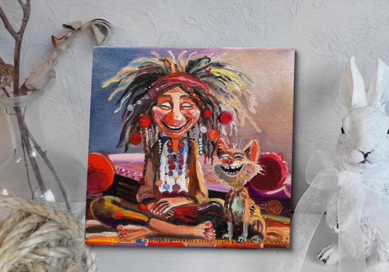 Funny Painting Original Art Small Impasto Oil Painting on Canvas