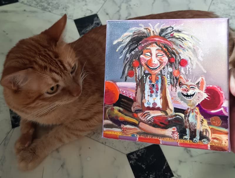 Funny Painting Original Art Small Impasto Oil Painting on Canvas