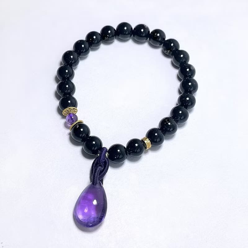 天然礦石 滴水不漏 黑髮晶7.5mm 頂級烏拉圭紫水晶 手鍊