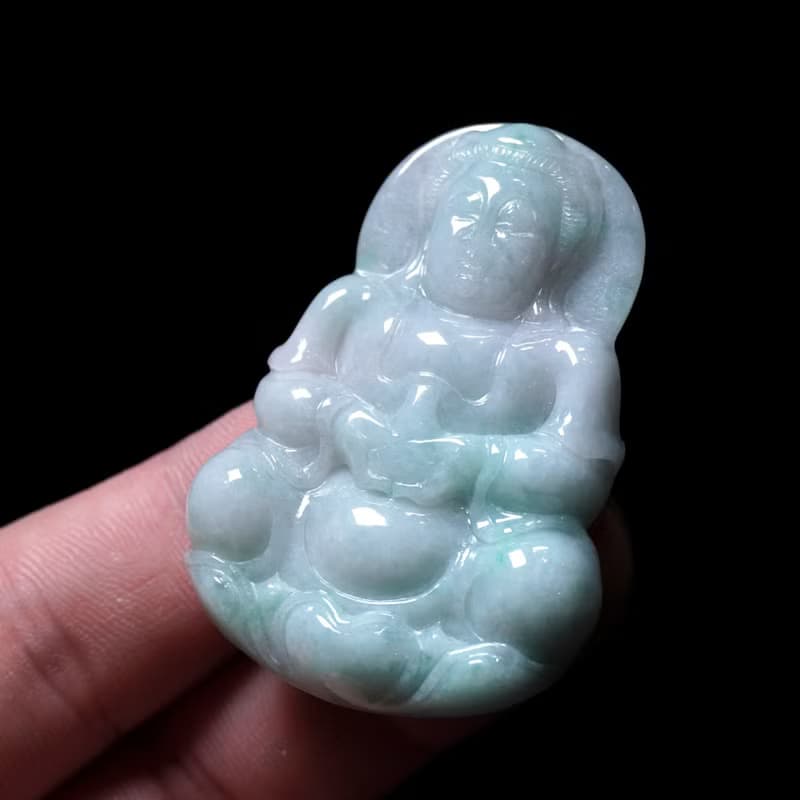 【保平安】飄綠花翡翠寶瓶觀音菩薩 | 天然緬甸玉翡翠A貨 | 送禮