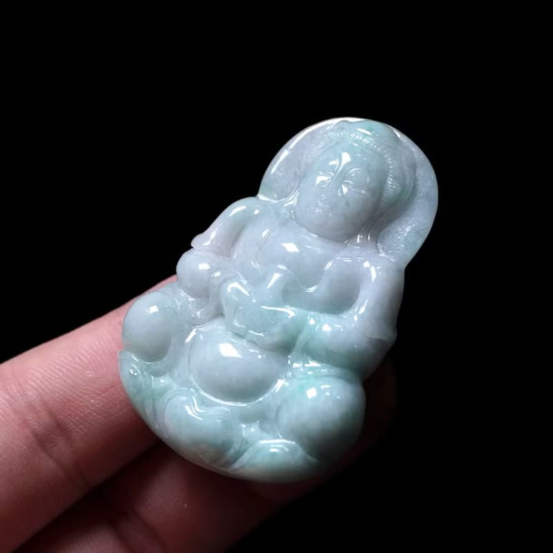 【保平安】飄綠花翡翠寶瓶觀音菩薩 | 天然緬甸玉翡翠A貨 | 送禮